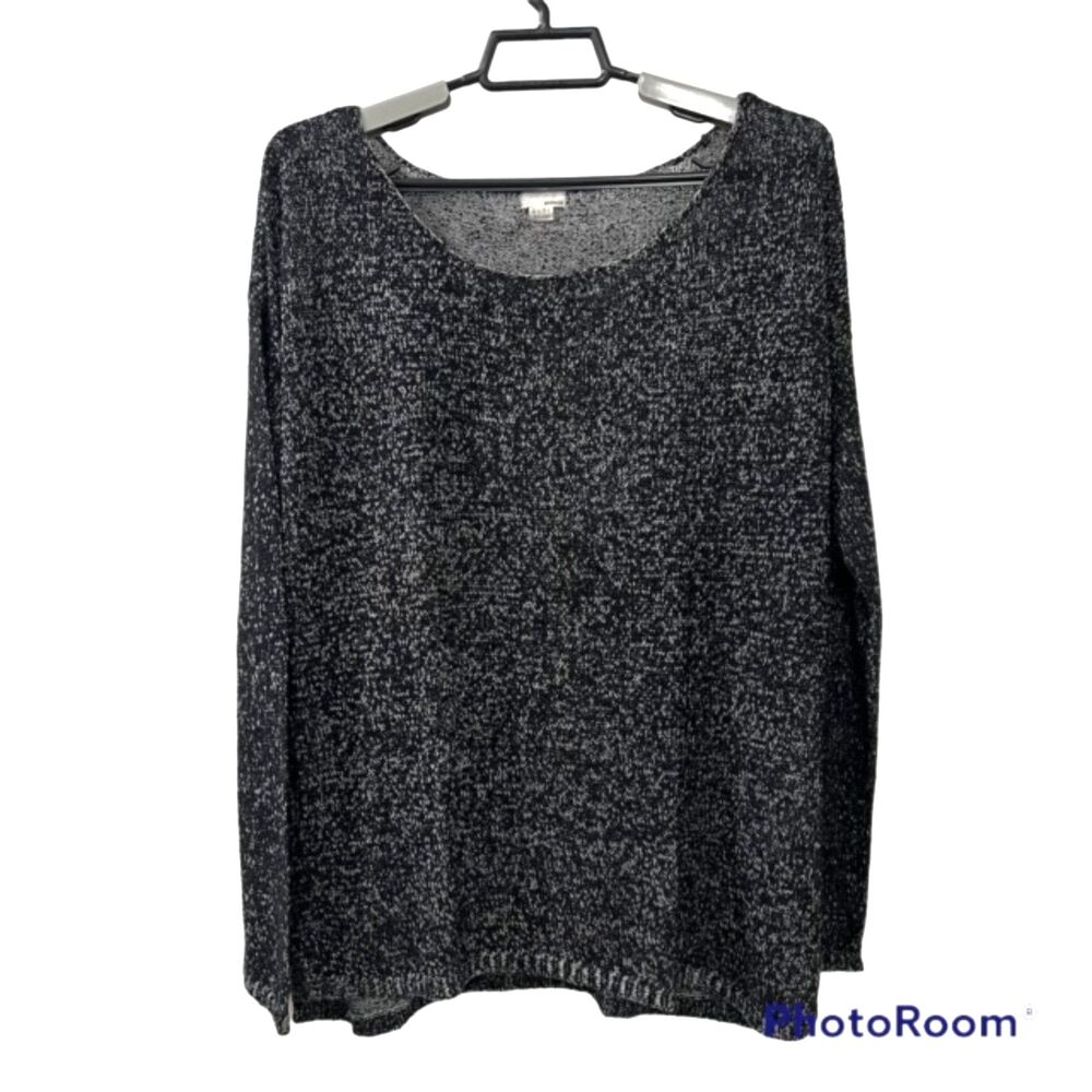 Garage Womens XS-S Black White Marled Scoop Neck Oversized Knit Sweater